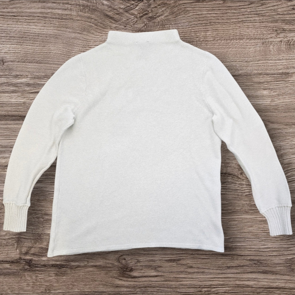 Ann Taylor Mock Neck Knit Sweater | Women's Large | Ivory White Metallic Holiday - Picture 2 of 7